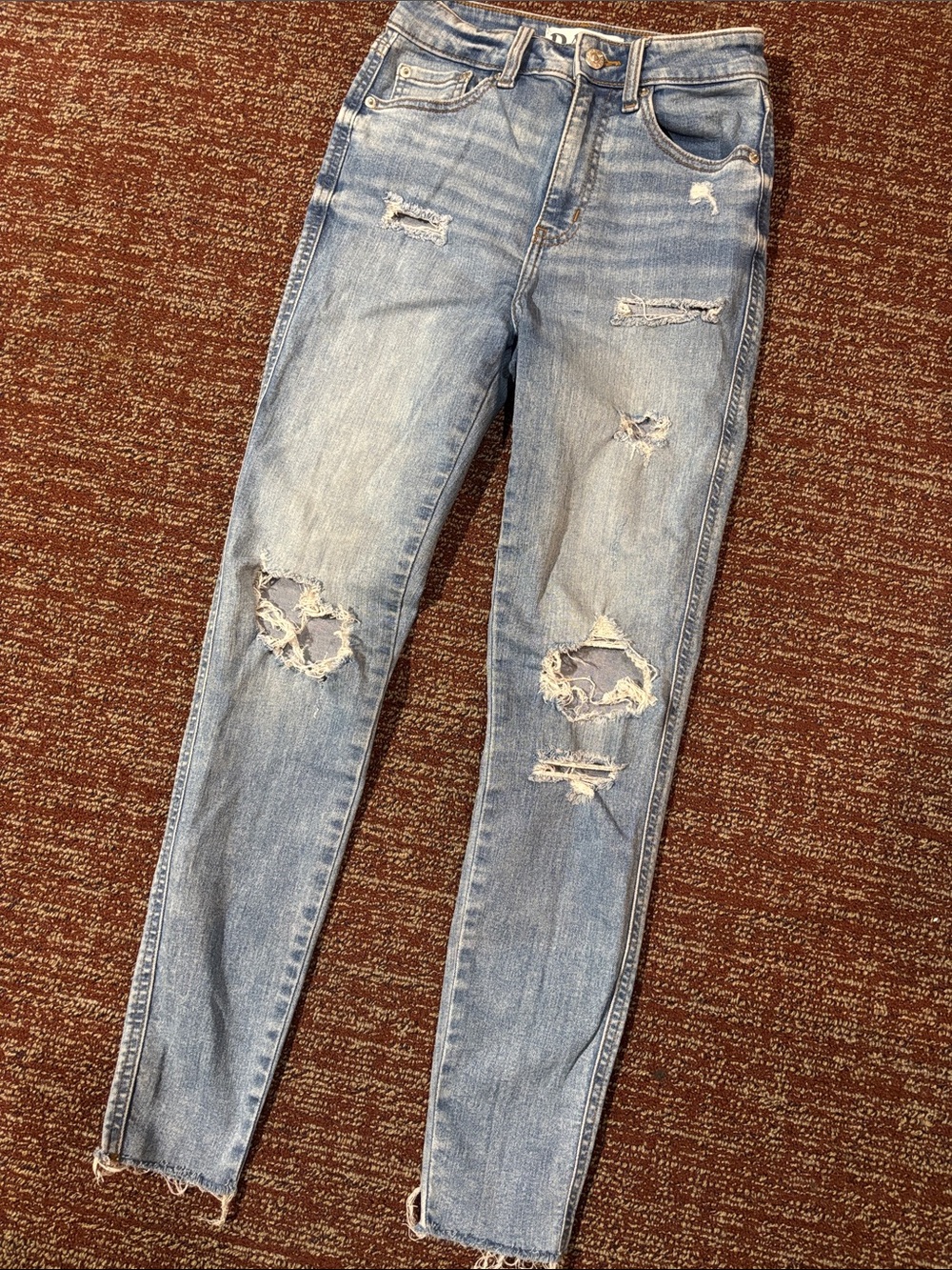 Daze denim high rise distressed skinny jean fitted stretch medium wash jeans 25